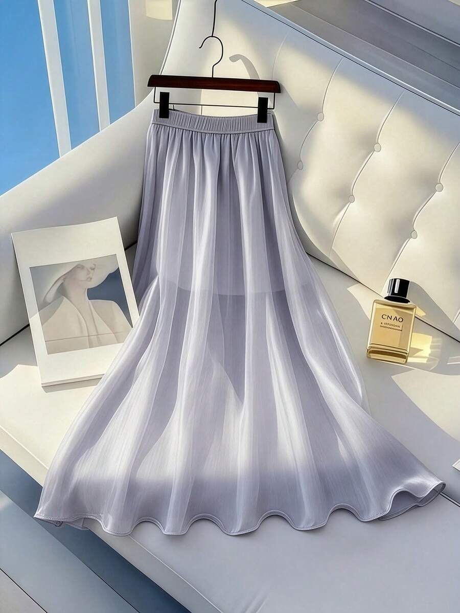 GlowEve Women's Elegant High-Waisted A-Line Skirt - Silver - View 1