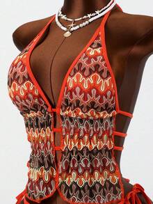 Swim Vcay 2026春夏吊带深V领抽绳露背女士度假沙滩摄影吊带比基尼泳衣 - 彩色 - 查看 6