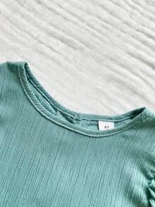 Vintaside Kids Bộ đồ thể thao cho bé gái gồm áo thun ngắn tay chất liệu vải có họa tiết, thiết kế cài cúc phía sau và quần dài kiểu dáng thường ngày. - màu xanh lá - Xem 7