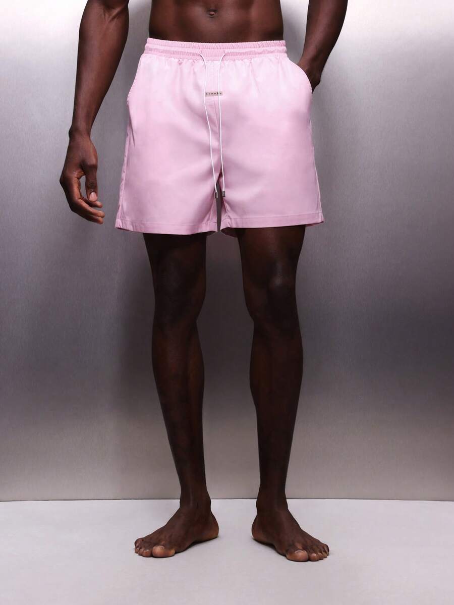 PLAYBOY X SUMWON 男士抽绳泳裤，弹性腰带，夏季海滩度假速干泳裤，休闲泳池必备 - 粉色 - 查看 1