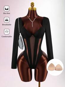 Amplova 2026 New Sheer Sexy Bodysuit - Black - View 5