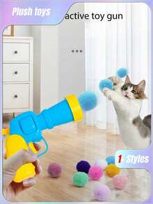 KATT Pom-Poms Launcher-leksaker, slumpmässiga färgade kattpompoms med självhäftande leksaker. Produktbilden visar en användningsmetod. Förbrukningsartiklar: Interaktiva pompoms för husdjur, leksakspistol, 1 st. - Multifärgad - Visa 1