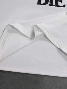 SLATEMANN 男士休闲字母印花水钻装饰短袖T恤，夏季 - 白色 - 查看 7