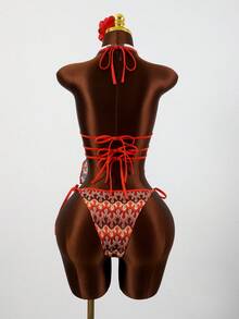 Swim Vcay 2026春夏吊带深V领抽绳露背女士度假沙滩摄影吊带比基尼泳衣 - 彩色 - 查看 2