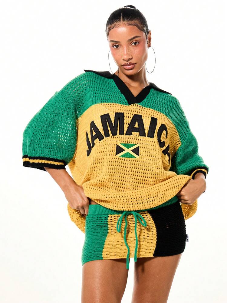 SUMWON WOMEN Jamaica Knitted V Neck Polo Top