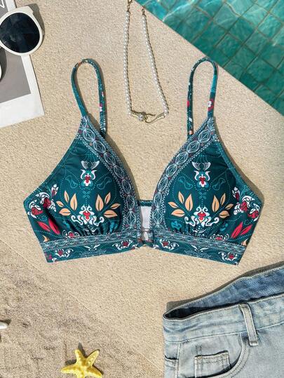 Vivid Eden 女士夏季沙滩印花性感比基尼上衣