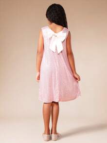 SUMWON Girls Pink Sequin Sleeveless A-Line Party Dress With Bow Detail Perfect For Special Occasions Birthdays And Holiday Celebrations - Pink - View 1
