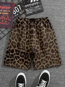 Manfinity Dauomo Pantalones cortos sueltos de verano para hombres con estampado de leopardo, letras y gráfico de cruz, con cordón en la cintura - Multicolor - Ver 3