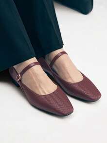 Mnmlis Women's Versatile Commuter Buckle Flat Shoes - Burgundy - View 10
