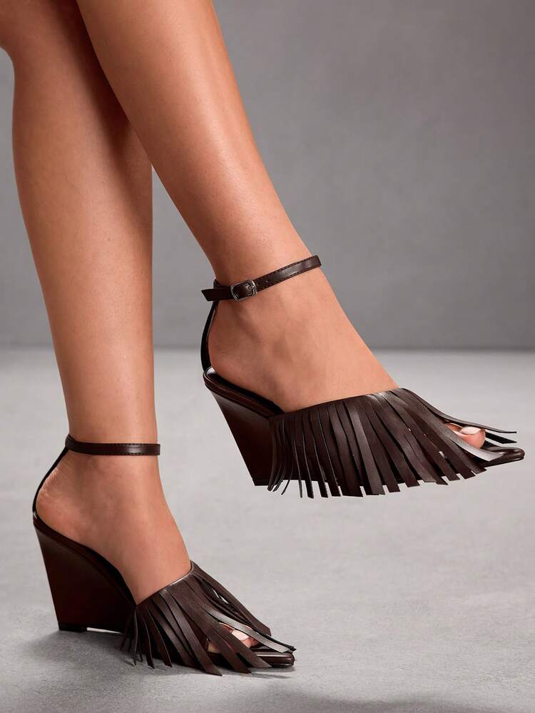 CUCCOO SZL Women's Fashionable Tassel Design Buckle Elegant High Heel Sandals Spring Shoes Prom Heels