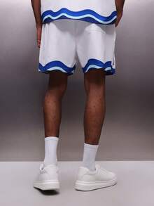 PLAYBOY X SUMWON Men's Casual Summer Drawstring Shorts With Wave Print Detail And Bunny Logo Holiday Beach Vacation Relaxed Fit Elastic Waistband - Multicolor - View 2