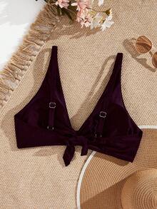 Swim Vcay Plus Size Solid Color Tie Front Swimwear Top - Red Violet - View 2