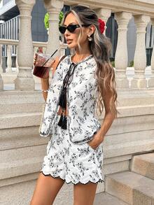 SHEIN PariChic 女士圆领无袖蕾丝拼接刺绣优雅两件套 - 白色 - 查看 7