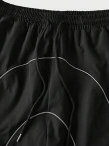 AXEPEAK Men's Casual Contrast Trim Drawstring Waist Pants - Black - View 7