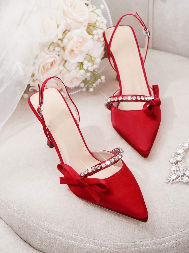 CUCCOO HITCHD Women Shoes Spring Summer New Three-Dimensional Cute Big Bow Design Pointed Toe Wine Glass Heel Middle Heel Romantic Elegance Elegant Simple Black Satin High Heel Single Slingback Dating Afternoon Tea Party Valentine's Day Elegant Wear Banquet Dating Evening Dress Sweet And Sexy Slingback Wedding Shoes Half Slippers Macaron White Beige Blue Royal Blue Pink Brown Green Burgundy Gray Rose Red Purple Yellow Orange Apricot Gold Silvery Diamonds Big Size Rhinestone Flower Lace Wedding Shoes Spring Shoes Bride Shoes