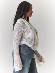 MUSERA Áo ren tay dài cổ đổ dáng rộng, cỡ lớn, thích hợp cho mùa xuân hè, đi nghỉ mát, bơi lội, đi biển Ibiza, gợi cảm. - Màu be - Xem 3