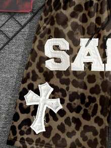 Manfinity Dauomo Pantalones cortos sueltos de verano para hombres con estampado de leopardo, letras y gráfico de cruz, con cordón en la cintura - Multicolor - Ver 4