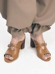 Mnmlis Women's Fashion Strap Commuter Versatile Square Heel High Heel Sandals - Brown - View 9