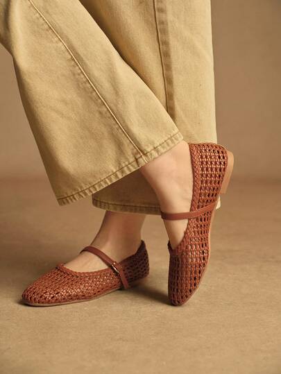 Rosivie PU Woven Material Flat Shoes, Elegant Office Style Commuter Shoes