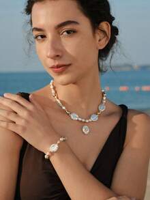 Opalesca A European And American Fashion Baroque Natural Special-Shaped Freshwater Pearl Bracelet Necklace Female French Retro Sense Personalized Fashion Collarbone Chain Bracelet Necklace - Multicolor - View 1