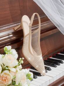 CUCCOO HITCHD Women Shoes Pointed Rhinestone High Heels Wedding Shoes - Apricot - View 4