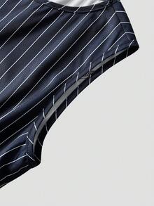 GlowEve Áo kiểu nữ kẻ sọc cổ tròn vạt lệch thắt eo bên hông không tay - Nhiều màu - Xem 3