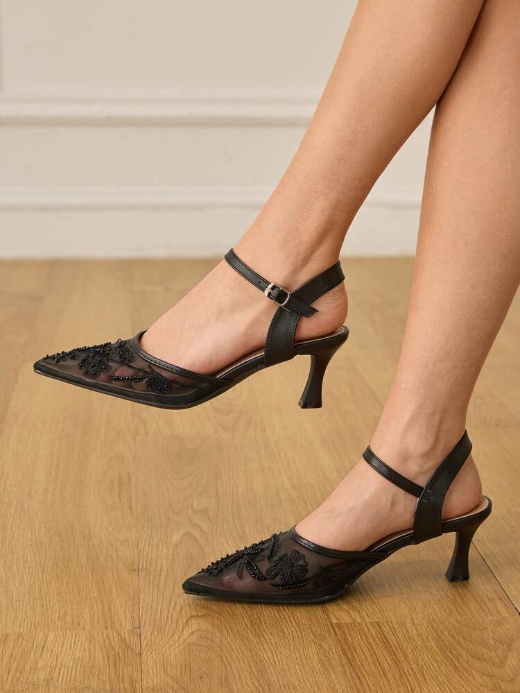 CUCCOO HITCHD Women Shoes Pointed Rhinestones Thin Heel High Heel Medium Heel Elegant Casual Simple Wedding Comfortable Portable Foot Set Workplace Commuter Elegant Fashion Women's High Heel Shoes High Heel Dating Elegant Wear Workplace Wear Formal Settings Wedding Shoes Summer Shoes Bride Shoes