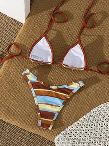 Bộ đồ bơi nữ Swim Vcay Elegant 2026 chấm bi nhiều màu, họa tiết da báo phối màu tươi mới, bikini tam giác buộc dây cổ siêu mềm mại, co giãn, mềm mại, áo bikini buộc dây cổ có thể điều chỉnh với đệm mút tháo rời, quần bikini cạp cao kiểu Y2K với họa tiết sọc phối màu. - Nhiều màu - Xem 2