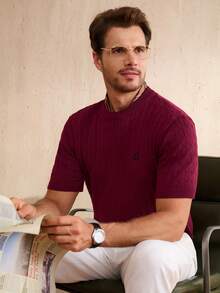 Manfinity CityGents Men's Letter Embroidery Crew Neck Short Sleeve Knit Top - Multicolor - View 7