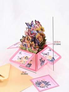 Joivida 1张3D立体玫瑰蝴蝶花束贺卡，含贺卡和信封 - 生日、情人节、父亲节、母亲节和感谢信的完美之选 - 多色 - 查看 10