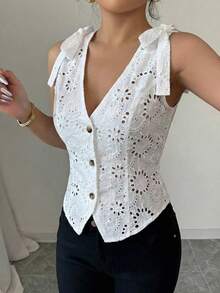 Elenzga Women's Spring/Summer Elegant Embroidered Fitted A-Line Jacket, Suitable For Commuting, Dating And Casual Occasions - White - View 3