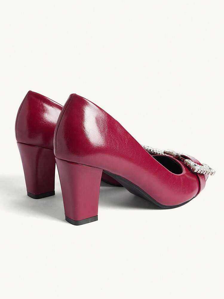 CUCCOO CHICEST Women's Pointed Toe Rhinestone Button Thick Heel Elegant & Comfortable White High Heels, Suitable For Formal Occasions Elegant Shoes Wedding Shoes