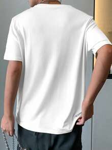 Manfinity Dauomo Men's Casual T-Shirt, Round Neck Letter Print Pocket Design, Minimalist Loose Fit T-Shirt, Fashion For Men, Summer - Multicolor - View 2