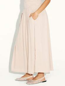 KSTM Sleeveless Ruched Bodice Maxi Dress With Flowing A-Line Skirt For Summer Wedding Guest Occasions - Apricot - View 5