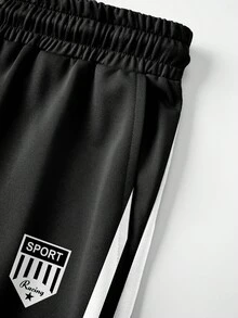 Chillumni 男士洛杉矶字母印花短袖T恤和短裤套装（2件套），经典黑白运动学院风休闲T恤和短裤套装 - 彩色 - 查看 5