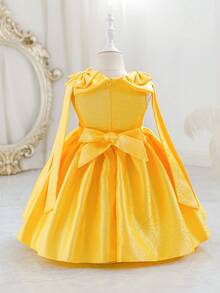 Glamorique Kids Đầm cưới hoa cho bé gái, đầm công chúa thanh lịch thắt eo với nơ, phù hợp cho mọi mùa. - Màu vàng - Xem 2