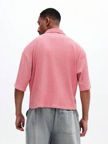 SUMWON Men's Red And White Gingham Check Short Sleeve Button Down Collared Shirt Regular Fit Summer Casual Top - Red - View 2