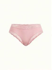 1pc Women's Lace Trim Ribbed Romantic Low Waist Brazilian Panty - Pink - View 1