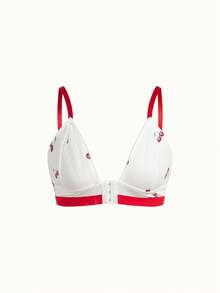 Women's White Cherry Front Closure Comfortable Bra - White - View 1