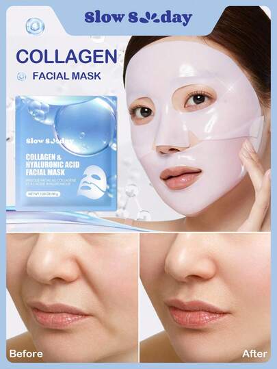 SlowSunday Collagen & Hyaluronic Acid Facial Mask, Korean Collagen Mask, Jelly Collagen Face Mask, Deep Moisturizing, Improve Elasticity, Smooth Skin, K Beauty, Skin Care, Y2K, Ideal For Party, Refreshing, Suitable For Summer