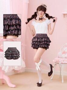 ROMWE Kawaii Quần short nữ phối ren chấm bi tương phản màu, cạp chun, điểm nhấn bèo nhún đáng yêu. - màu nâu - Xem 11