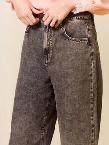 lacRébo Quần jeans ống rộng cạp thấp màu đen bạc, kiểu dáng thường ngày phong cách Pháp. - màu đen - Xem 7