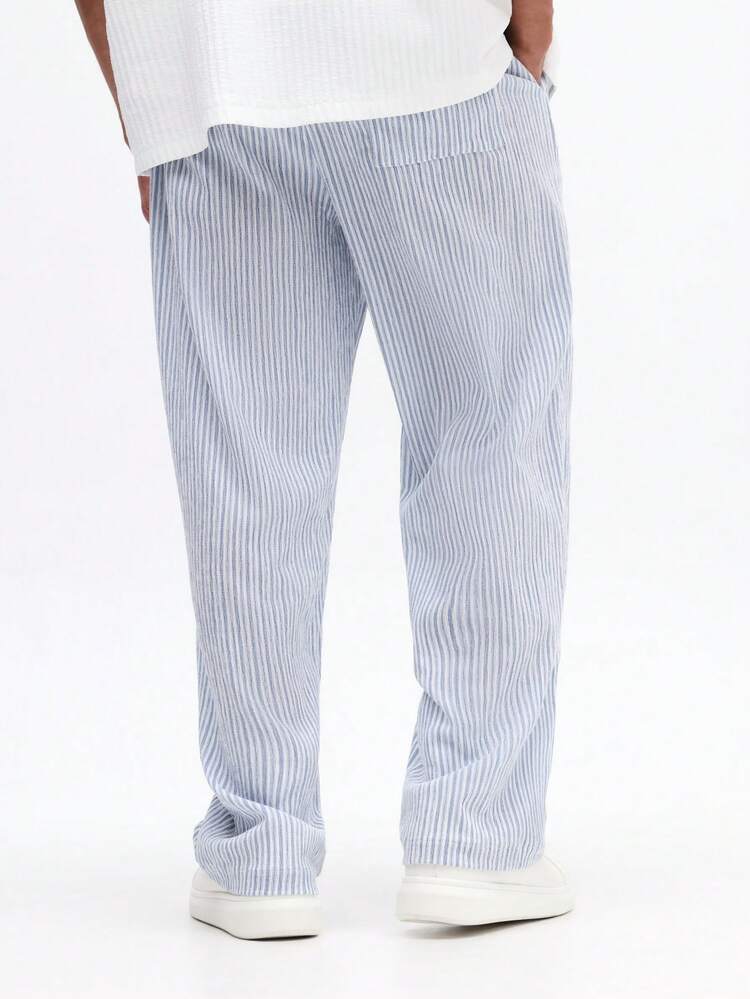 SUMWON Striped Pull-On Casual Pants With Elastic Waist
