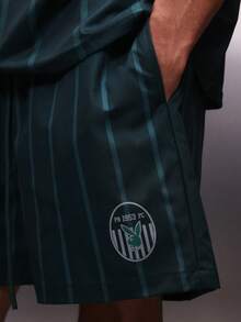 PLAYBOY X SUMWON Men's Green F.C. Football Jersey Style Short Sleeve Polo Shirt With Vertical Stripes And Large Bunny Logo - Green - View 7