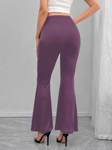 Momance Adjustable Waist Maternity Flare Leg Pants - Purple - View 2