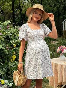 SHEIN Maternity Tie-Front Backless Printed Dress For Summer - Multicolor - View 5