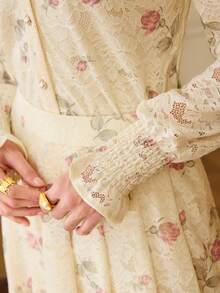 ZEYLAH Women's Elegant Floral Lace Single-Breasted Blouse - Apricot - View 3