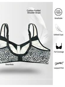 SHEIN 1 pieza Sujetador inalámbrico de talla grande con estampado de leopardo empalmado - Multicolor - Ver 4