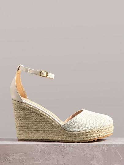 Styleloop أحذية نسائية بكعب منصة وحبل كتان مجوف ملون بلون المشمش، أحذية صنادل بكعب منصة خفيفة الوزن لزيادة الارتفاع، أحذية نسائية بوهيمية مناسبة للعطلات