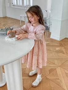 DAZY Đầm bé gái in hoa, xếp bèo, cổ tròn, kiểu dáng thường ngày, thích hợp đi nghỉ mát, mặc mùa hè. - Hồng - Xem 3